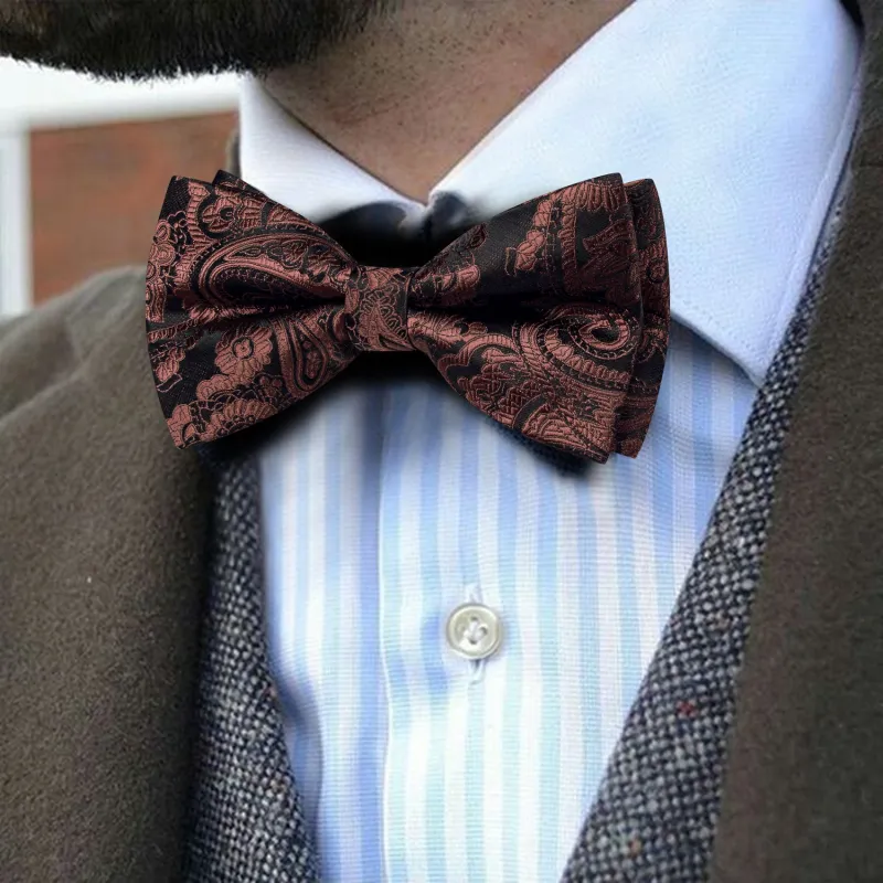 Barry. Wang Rust Paisley Bow Tie for Men Adjustable Pre-tied Wedding Party Bow Tie Hanky Cufflinks Set sold by Barrywang