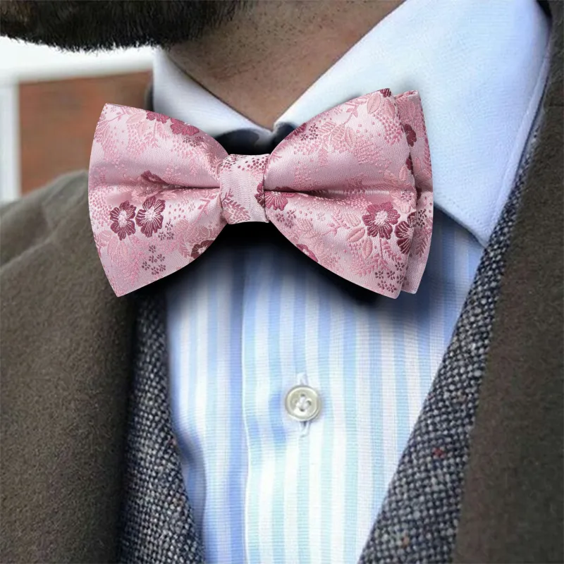 Barry. Wang Dusty Rosepink Bowtie Floral Adjustable Pre-tied Bow Tie Hanky Cufflinks Set for Wedding sold by Barrywang