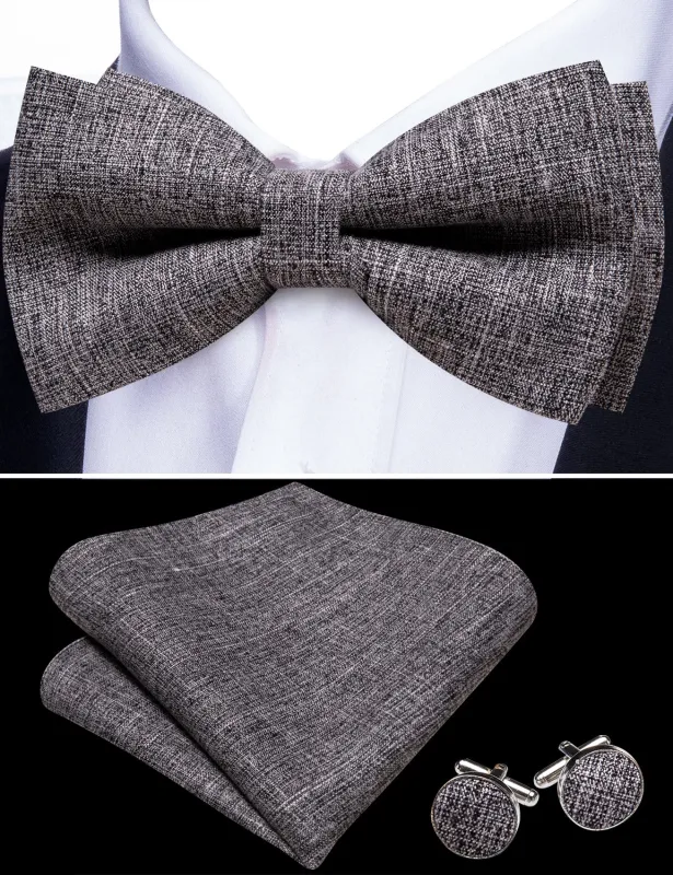Barry. Wang Beige Bowtie for Men Pre-tied Linen Tuxedo Bowtie Pocket Square Cufflinks Set for Business made by Barrywang