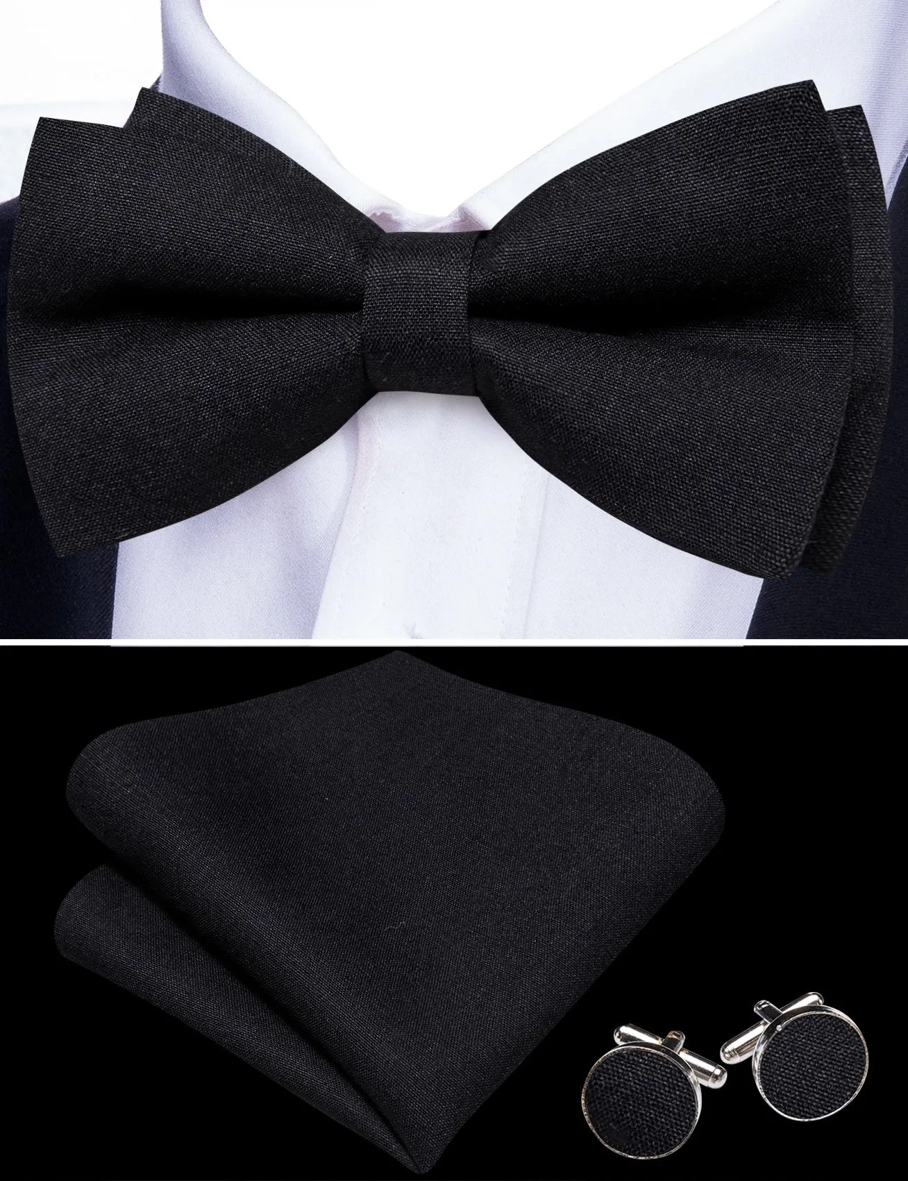 Barry. Wang Sage Green Bow Tie Solid Men's Pre-tied Adjustable Linen Formal Tuxedo Bowtie Set sold by Barrywang product image thumbnail 4