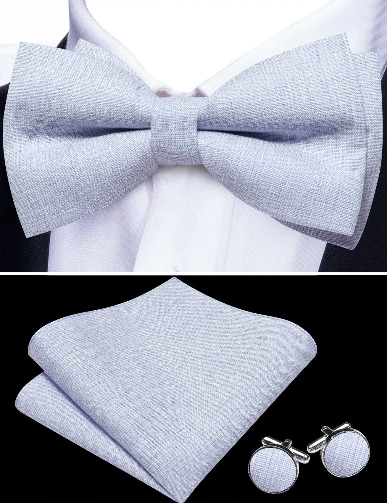 Barry. Wang Sage Green Bow Tie Solid Men's Pre-tied Adjustable Linen Formal Tuxedo Bowtie Set sold by Barrywang product image thumbnail 5