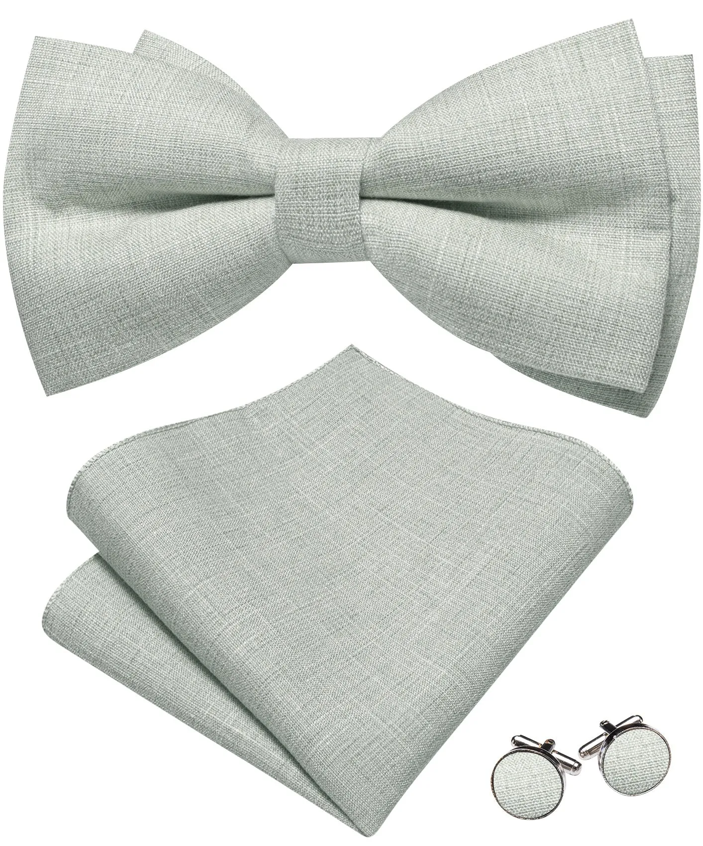 Barry. Wang Sage Green Bow Tie Solid Men's Pre-tied Adjustable Linen Formal Tuxedo Bowtie Set sold by Barrywang product image thumbnail 2