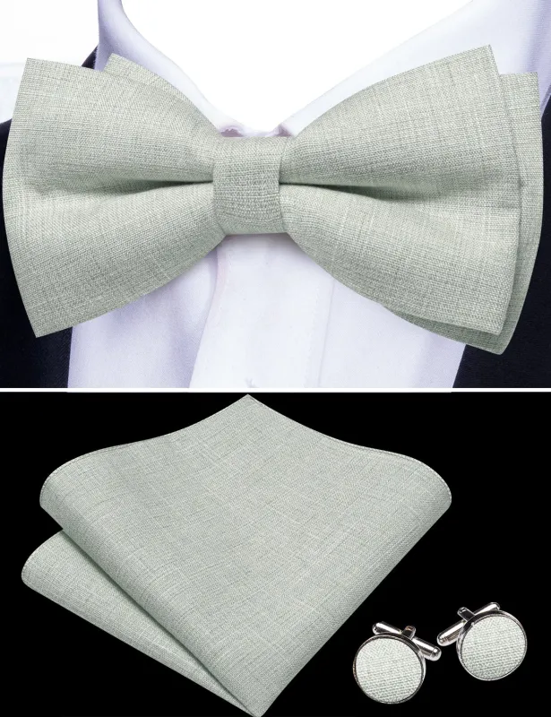 Barry. Wang Sage Green Bow Tie Solid Men's Pre-tied Adjustable Linen   Formal Tuxedo Bowtie Set made by Barrywang