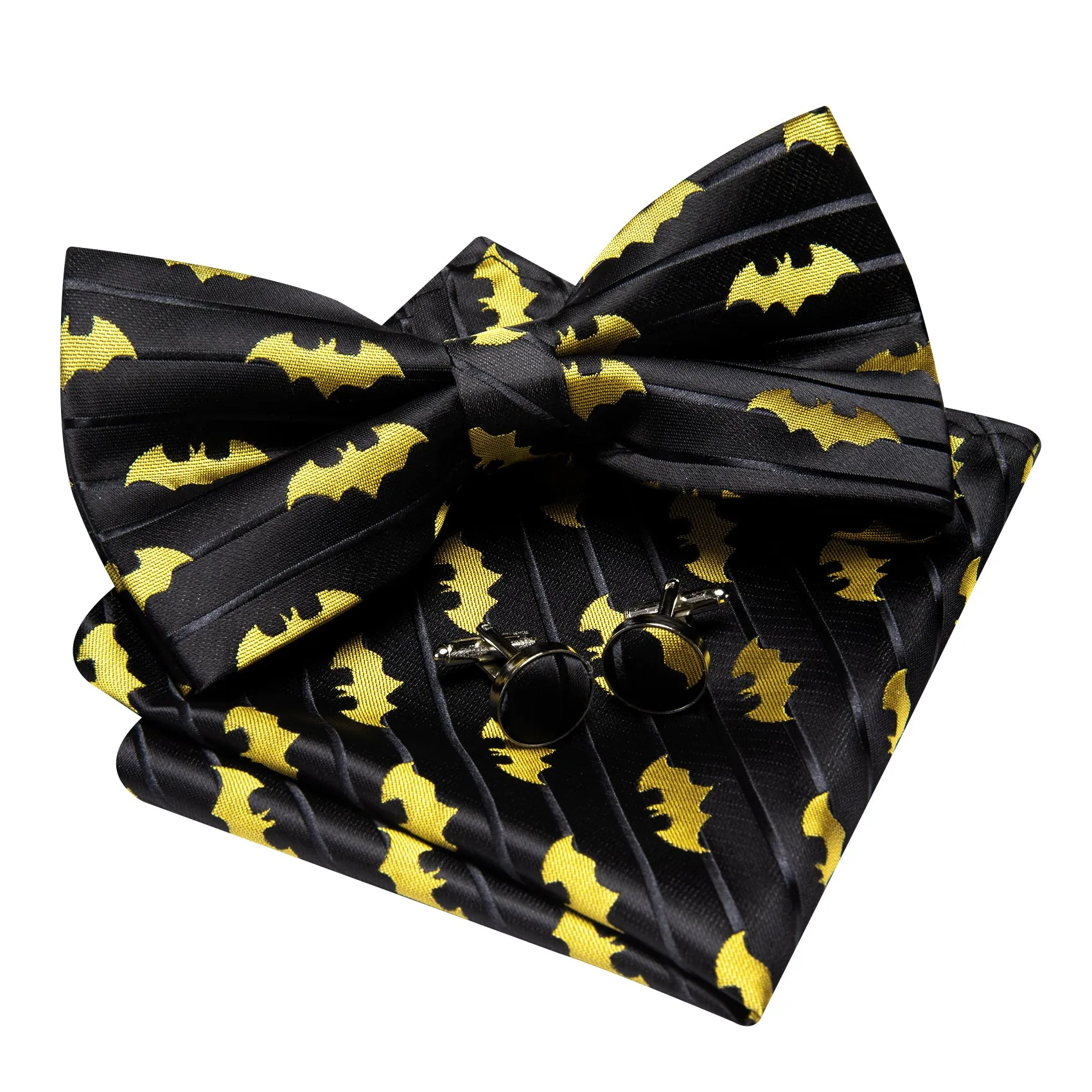 Barry. Wang Black Yellow Bow Tie for Men Pre-tied Adjustable Silk Bat Bowtie Set for Party Wedding sold by Barrywang product image thumbnail 4