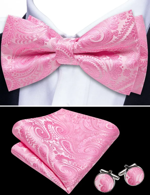 Barry. Wang Old Rose Bow Tie Paisley Silk Adjustable Pre-tied Bowtie Hanky Cufflinks Set for Tuxedo sold by Barrywang