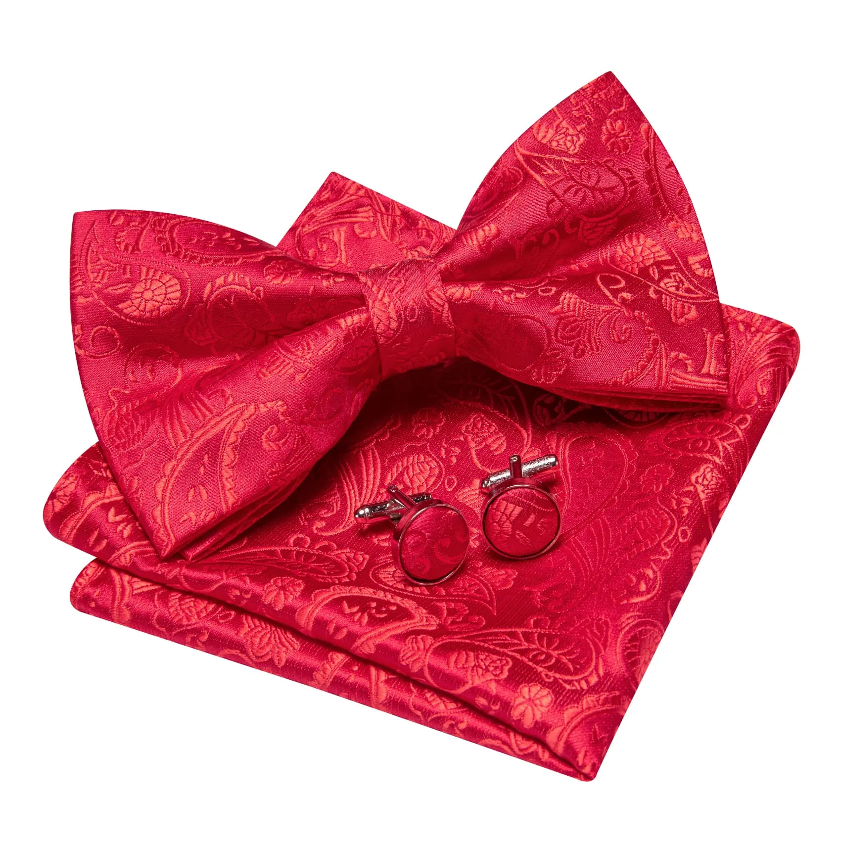 Barry. Wang Red Floral Bowtie for Men Pre-tied Adjustable Silk Formal Bowtie Hanky Cufflinks Set sold by Barrywang product image thumbnail 4