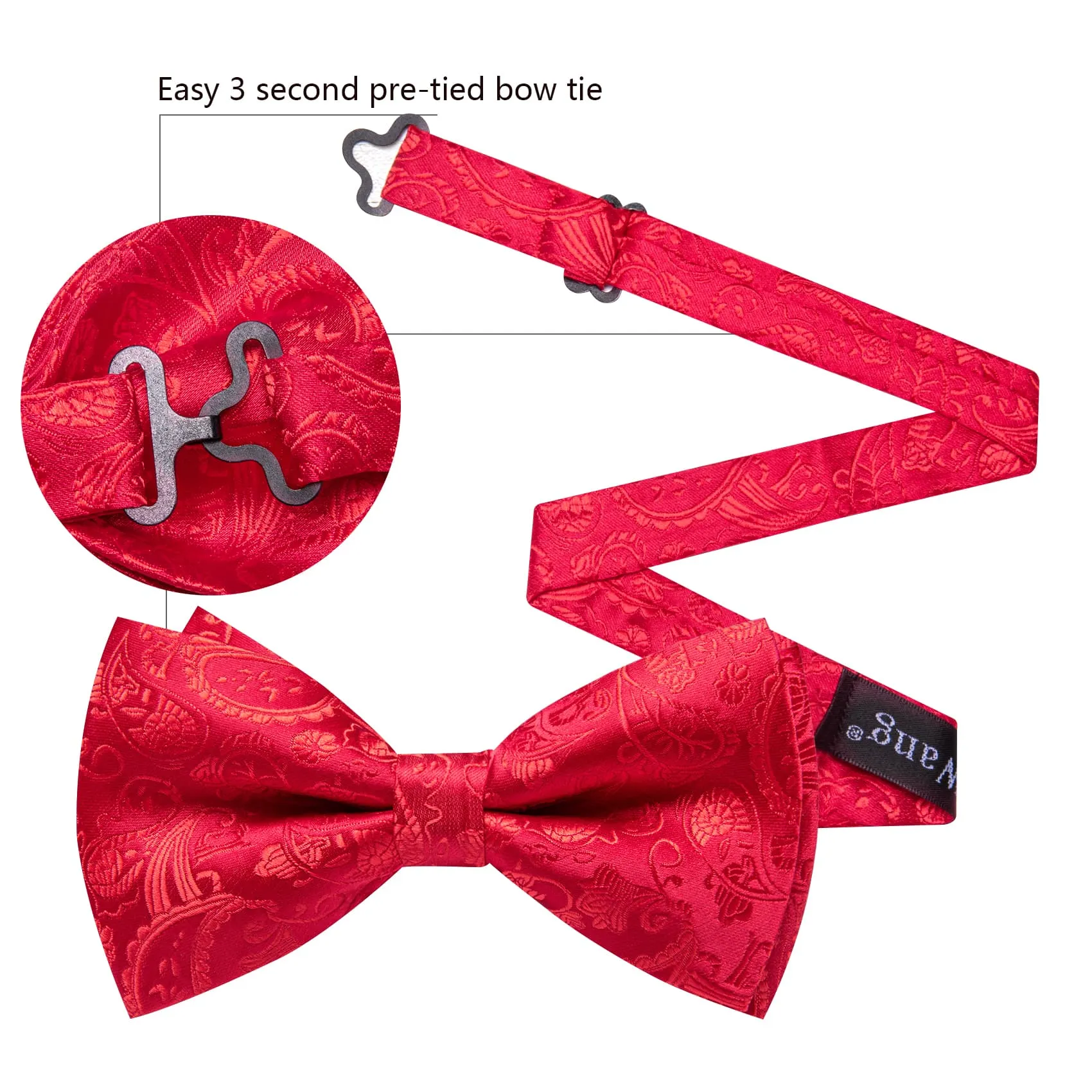 Barry. Wang Red Floral Bowtie for Men Pre-tied Adjustable Silk Formal Bowtie Hanky Cufflinks Set sold by Barrywang product image thumbnail 5
