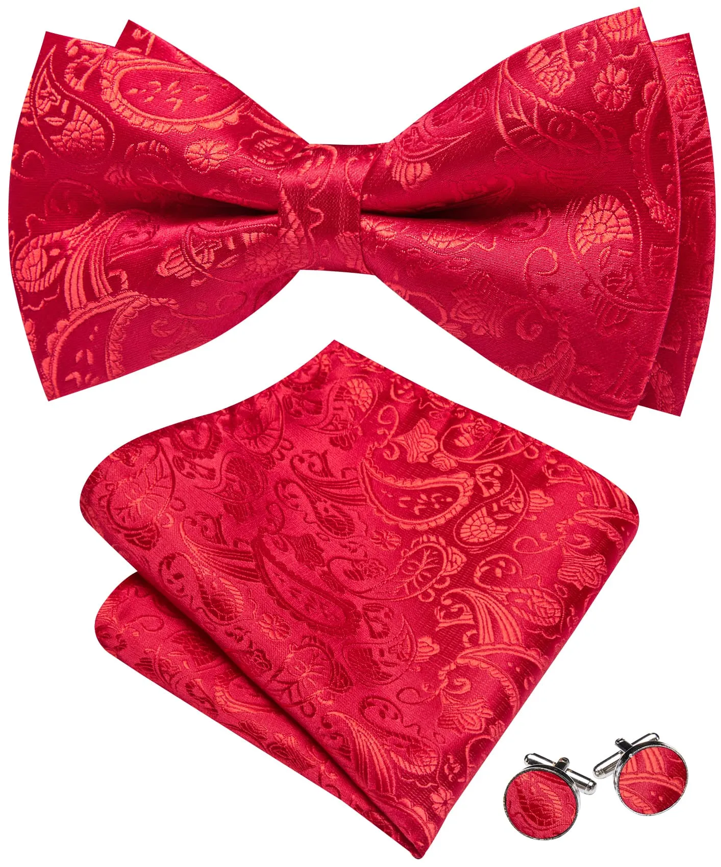 Barry. Wang Red Floral Bowtie for Men Pre-tied Adjustable Silk Formal Bowtie Hanky Cufflinks Set sold by Barrywang product image thumbnail 3