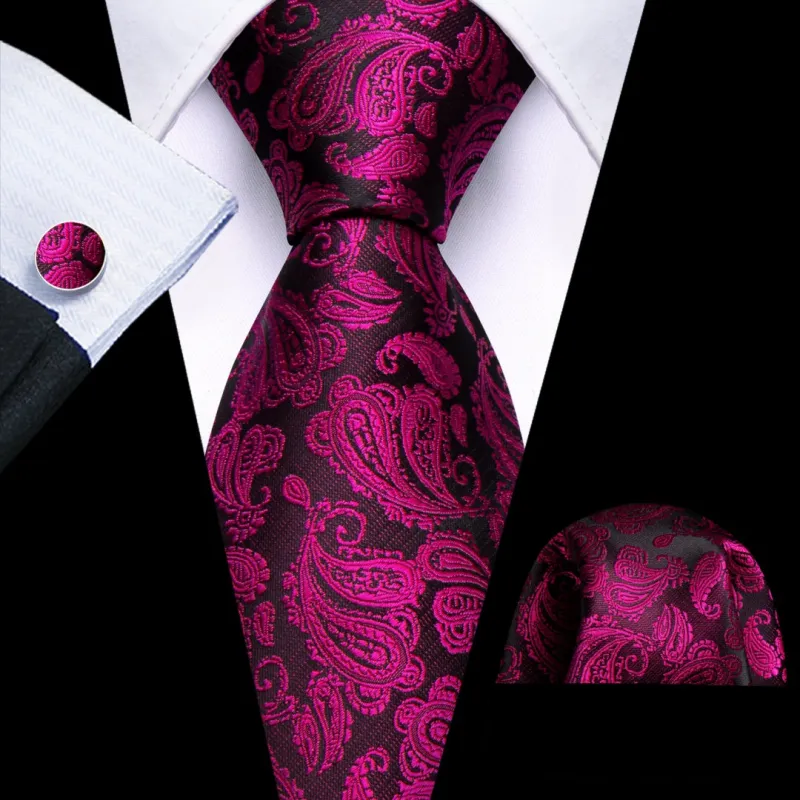 Barry. Wang Magenta Paisley Tie Pocket Square Cufflinks Set Silk Mens Ties sold by Barrywang