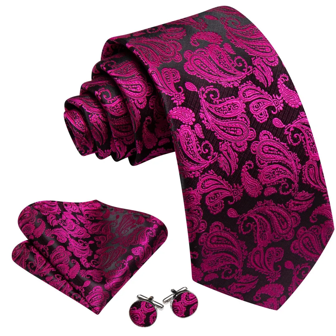 Barry. Wang Magenta Paisley Tie Pocket Square Cufflinks Set Silk Mens Ties sold by Barrywang product image thumbnail 2