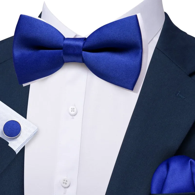 Barry. Wang Royal Blue Bow Tie Men's Pre-tied Solid Tuxedo Bow Tie Pocket Square Cufflinks Set for Formal sold by Barrywang