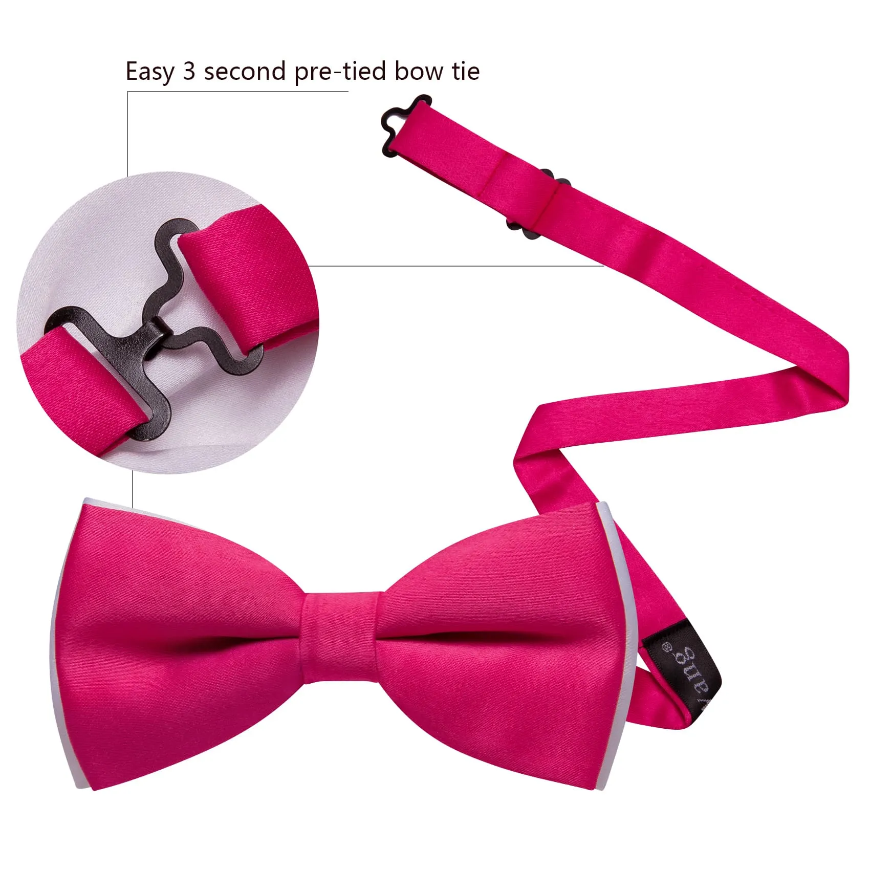 Barry. Wang Hot Pink Bow Tie Silk Pre-tied Men's Solid Bow Tie for Wedding Pocket Square Cufflinks Set sold by Barrywang product image thumbnail 2