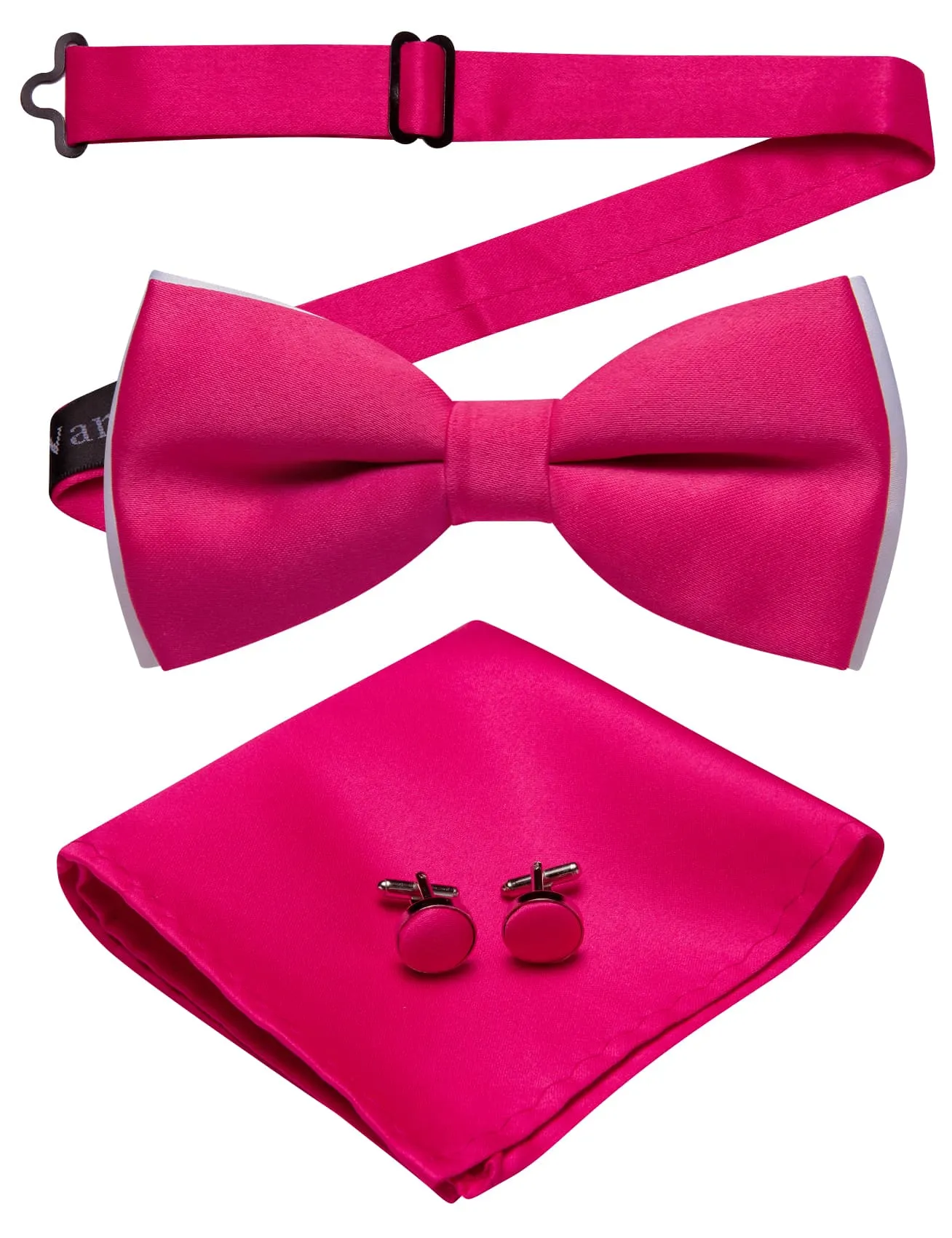 Barry. Wang Hot Pink Bow Tie Silk Pre-tied Men's Solid Bow Tie for Wedding Pocket Square Cufflinks Set sold by Barrywang product image thumbnail 3