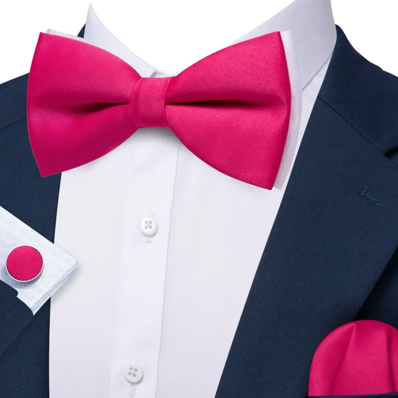 Barry. Wang Hot Pink Bow Tie Silk Pre-tied Men's Solid Bow Tie for Wedding Pocket Square Cufflinks Set sold by Barrywang