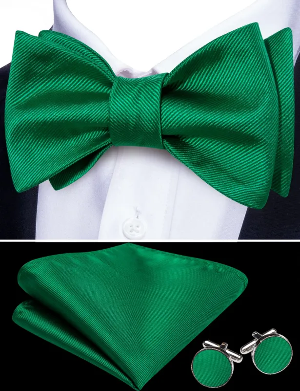 Barry. Wang Green Solid Bowtie for Men Self-tied Jacquard Striped Men's Bow Tie Hanky Cufflinks Set sold by Barrywang