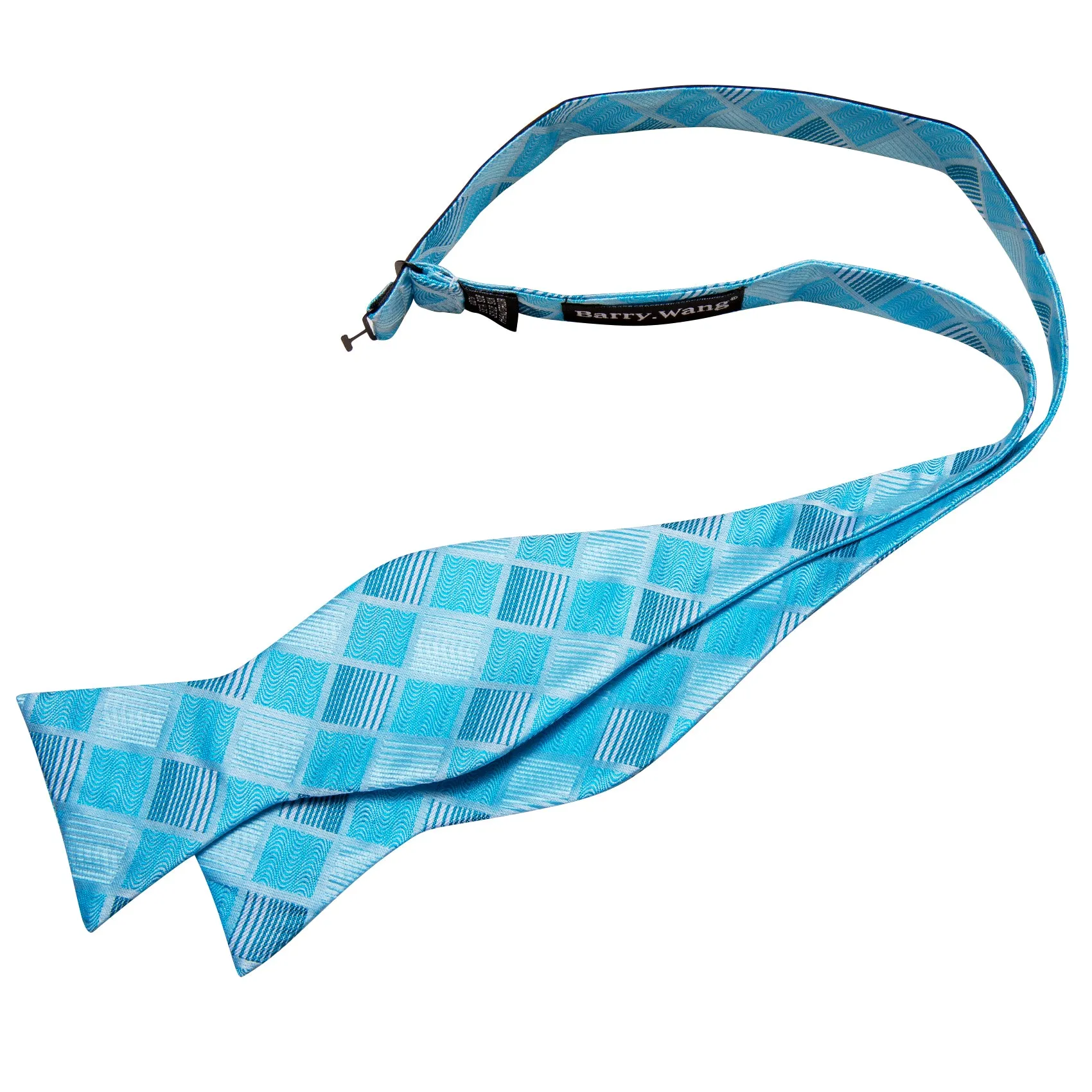 Barry. Wang Turquoise Bowtie Hanky Cufflinks Set Men's Plaid Self-tied Jacquard Bow Tie for Wedding Party sold by Barrywang product image thumbnail 5