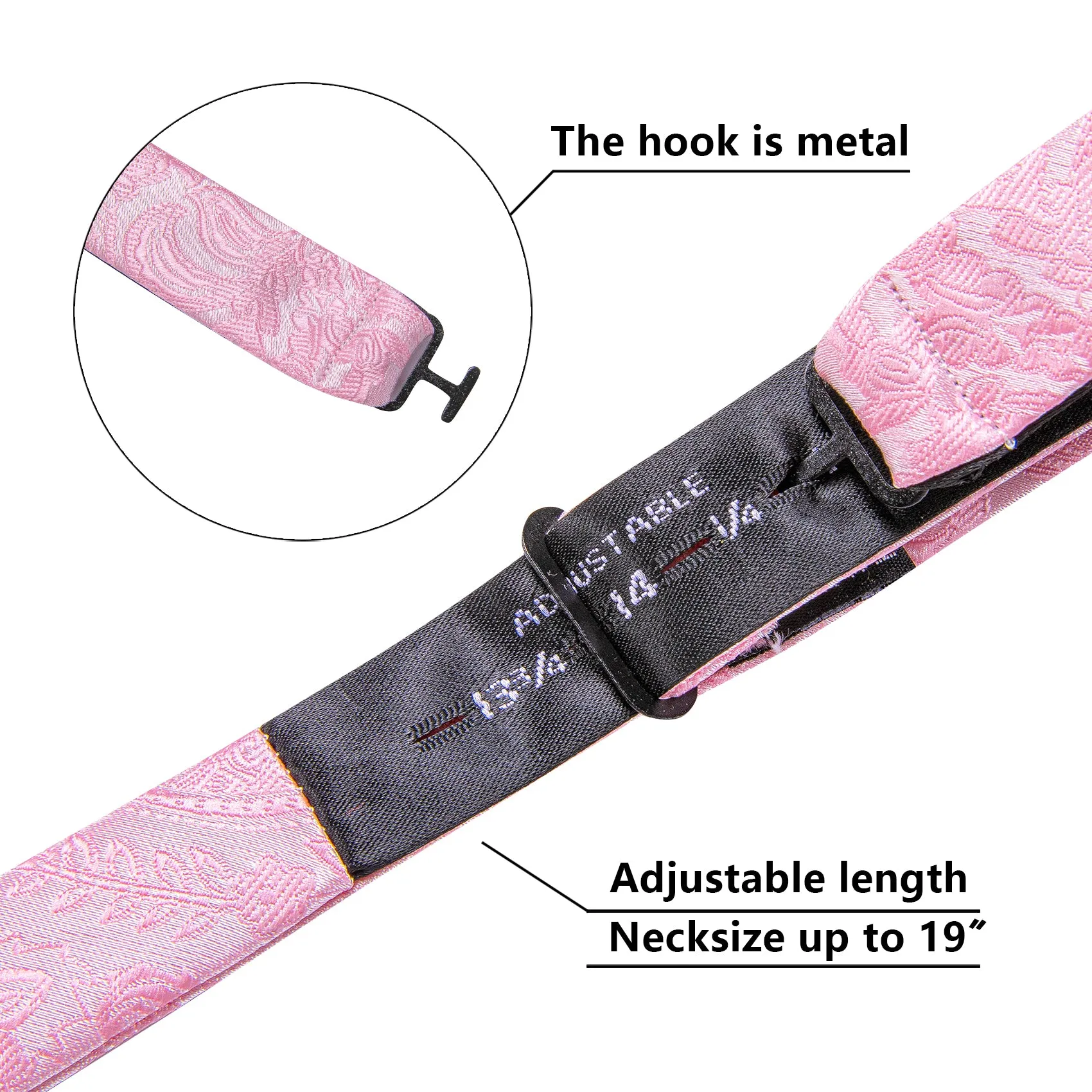 Barry. Wang Pink Paisley Bowtie Self-tied Jacquard Formal Bow Tie Pocket Square Cufflinks Set for Wedding sold by Barrywang product image thumbnail 5