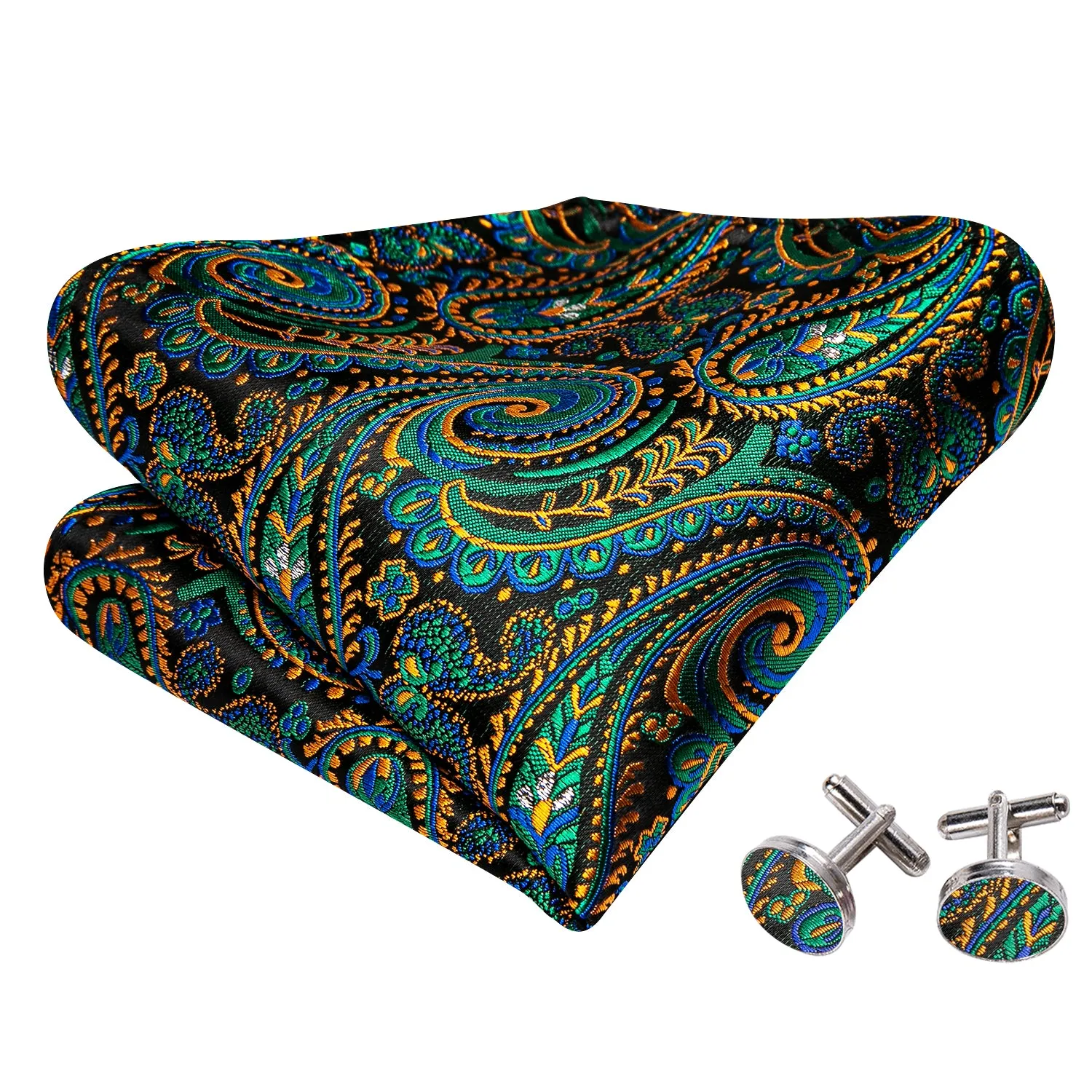 Barry. Wang Paisley Teal Bow Tie Pocket Square Cufflinks Set Adjustable Jacquard Wedding Formal Bowtie sold by Barrywang product image thumbnail 5