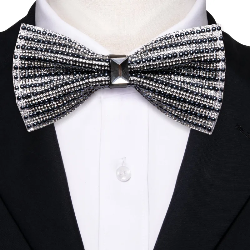 Barry. Wang Shining Black Bowtie Rhinestones Pre-tied Adjustable Wedding Party Bowtie for Tuxedo sold by Barrywang