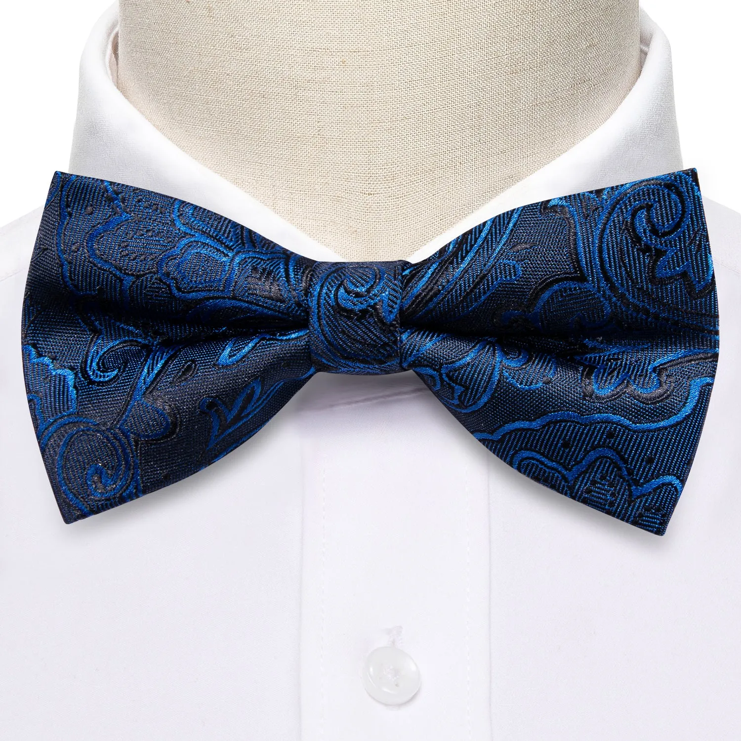 Barry. Wang Navy Blue Bow Tie Men's Floral Jacquard Pre-tied Tuxedo Bow Tie Pocket Square Cufflinks Set sold by Barrywang product image thumbnail 5