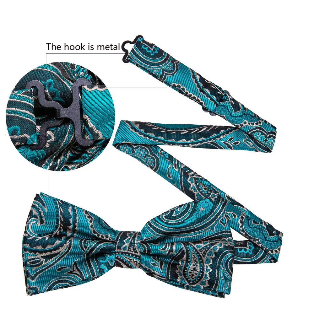 Barry. Wang Turquoise Paisley Bowtie Adjustable Pre-tied Tuxedos Bowtie Hanky Cufflinks Set for Wedding sold by Barrywang product image thumbnail 5