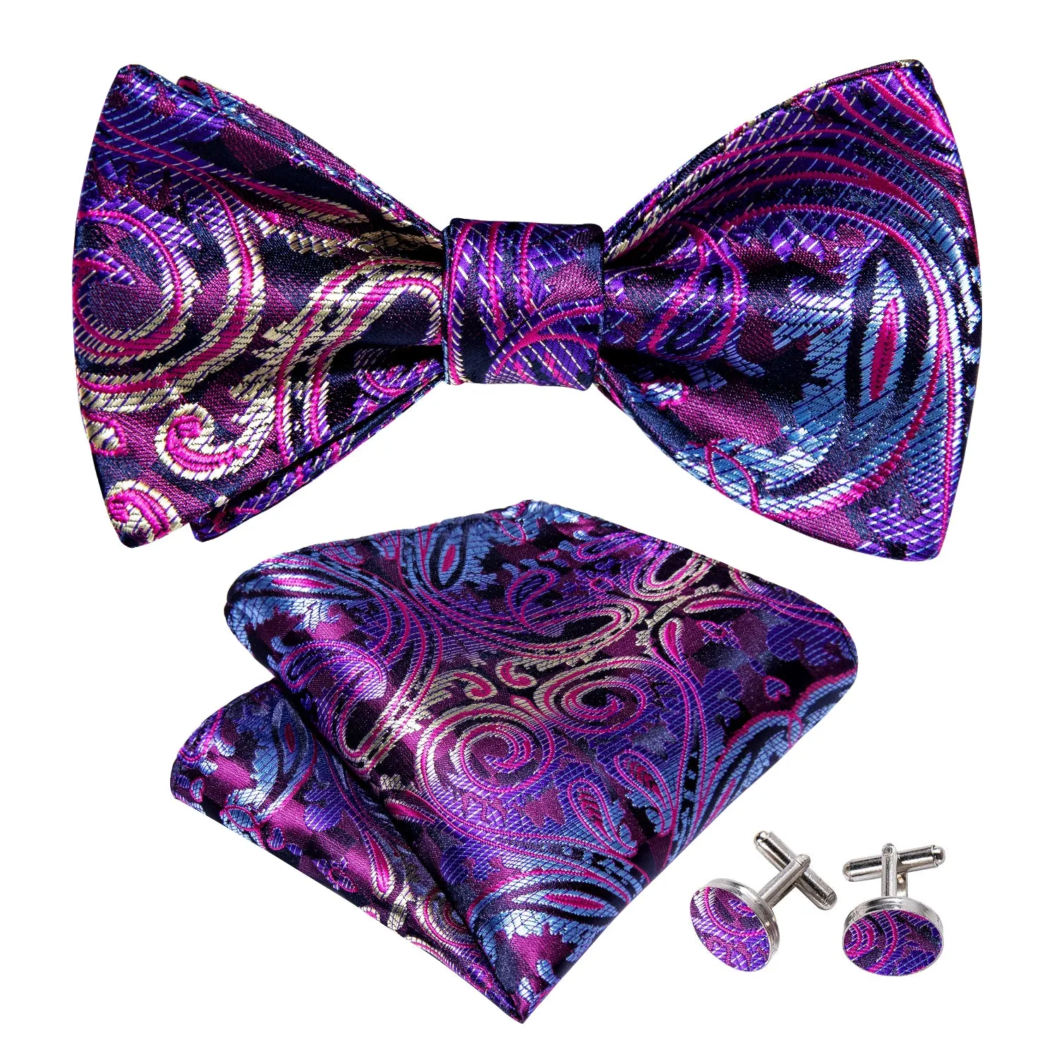 Barry. Wang Plum Purple Bow Tie Set Paisley Self-tied Jacquard Bow Tie Pocket Square Cufflinks Set sold by Barrywang product image thumbnail 3