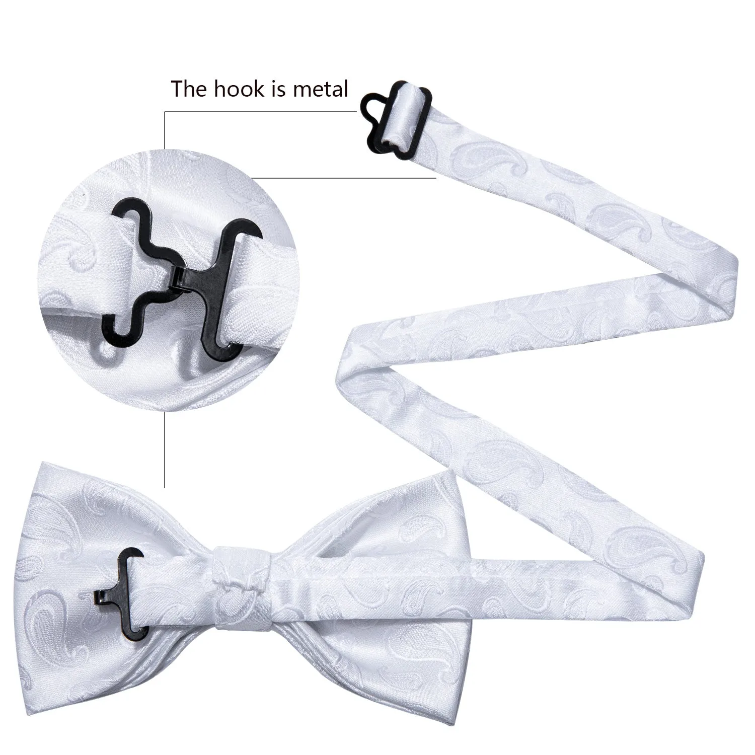 Barry. Wang White Paisley Bow Tie for Wedding Jacquard Pre-tied Bow Tie Hanky Cufflinks Set for Tuxedo sold by Barrywang product image thumbnail 4