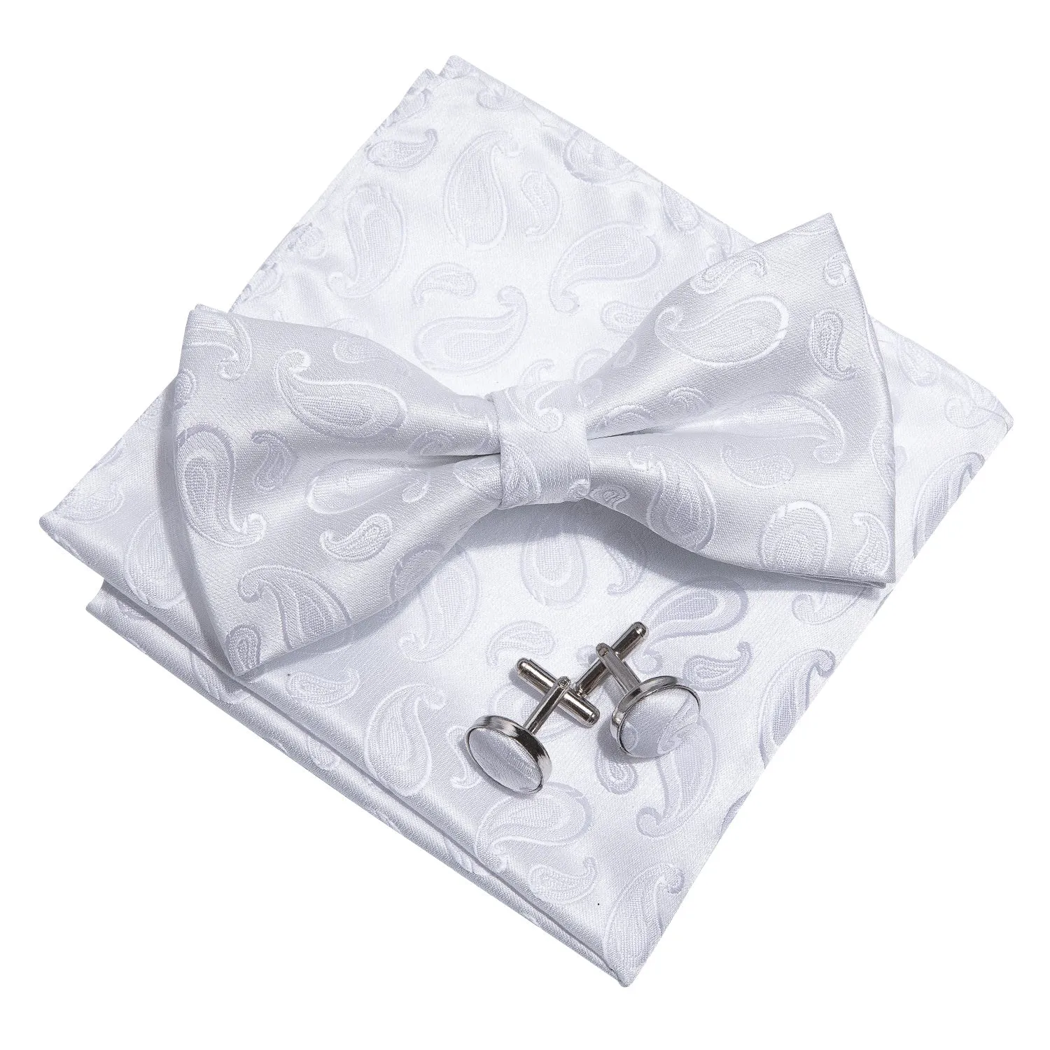 Barry. Wang White Paisley Bow Tie for Wedding Jacquard Pre-tied Bow Tie Hanky Cufflinks Set for Tuxedo sold by Barrywang product image thumbnail 3