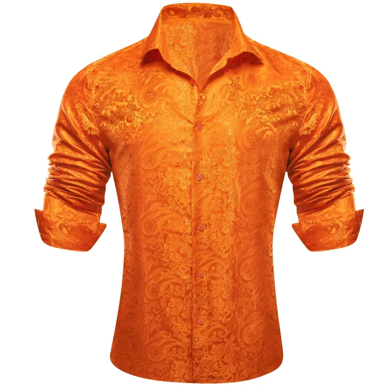 Barry. Wang Mens Orange Western Shirts Paisley Long Sleeve Button Down Casual Shirt sold by Barrywang