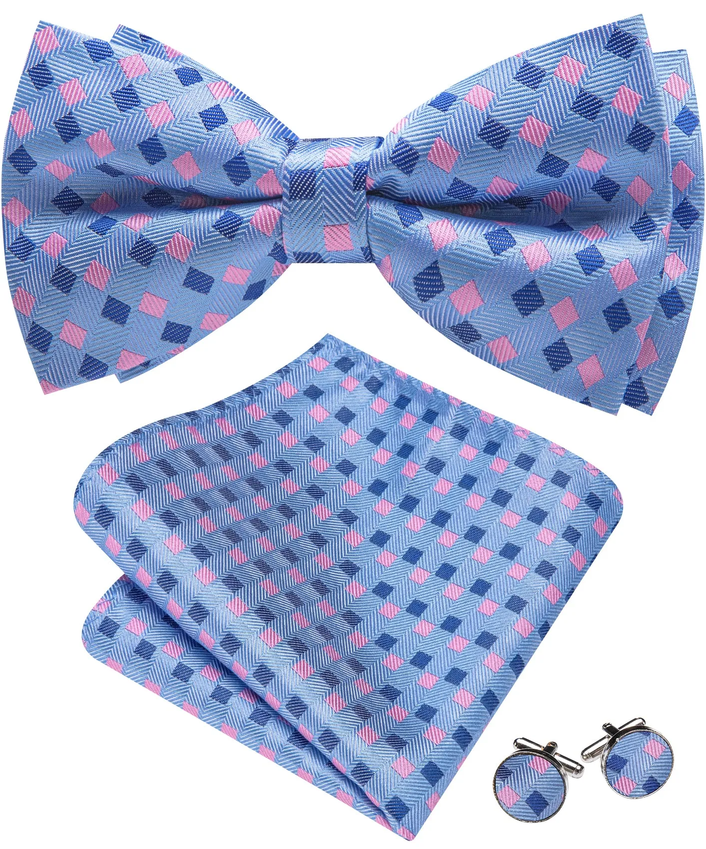 Barry. Wang Blue Bow Tie Hanky Cufflinks Set Plaid Pre-tied Silk Men's Tuxedo Bow Tie Hanky Cufflinks Set sold by Barrywang product image thumbnail 4