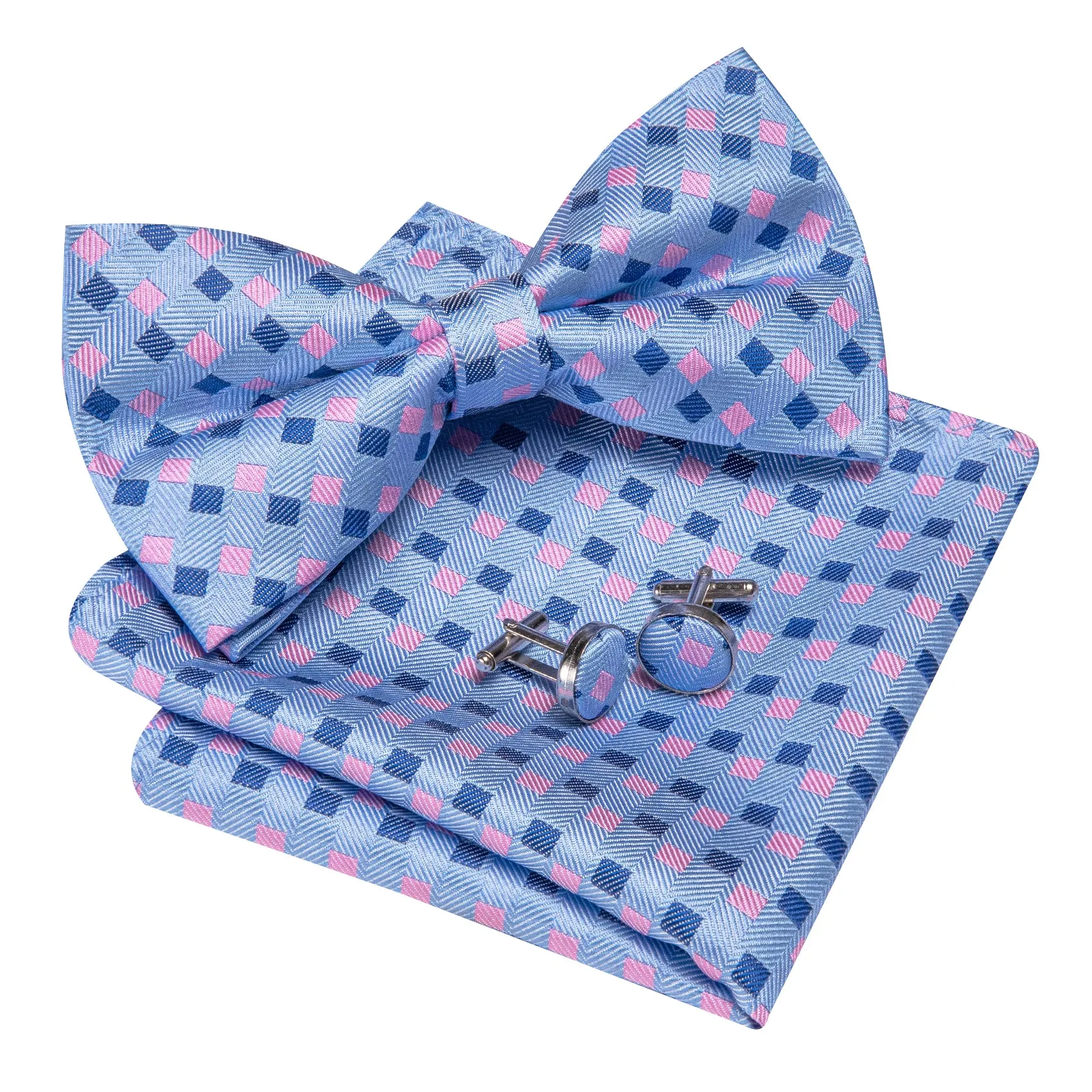 Barry. Wang Blue Bow Tie Hanky Cufflinks Set Plaid Pre-tied Silk Men's Tuxedo Bow Tie Hanky Cufflinks Set sold by Barrywang product image thumbnail 5