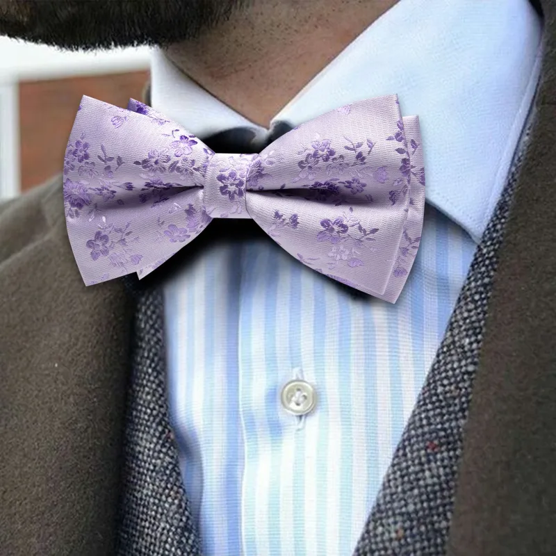 Barry. Wang Lavender Bowtie Floral Pre-tied Silk Men's Tuxedo Bow Tie Hanky Cufflinks Set sold by Barrywang