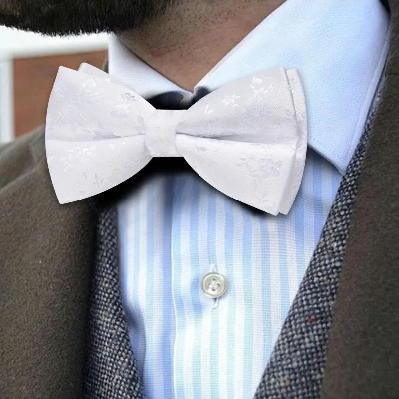 Barry. Wang White Bow Tie Hanky Cufflinks Set Floral Pre-tied Jacquard Bow Tie for Men sold by Barrywang