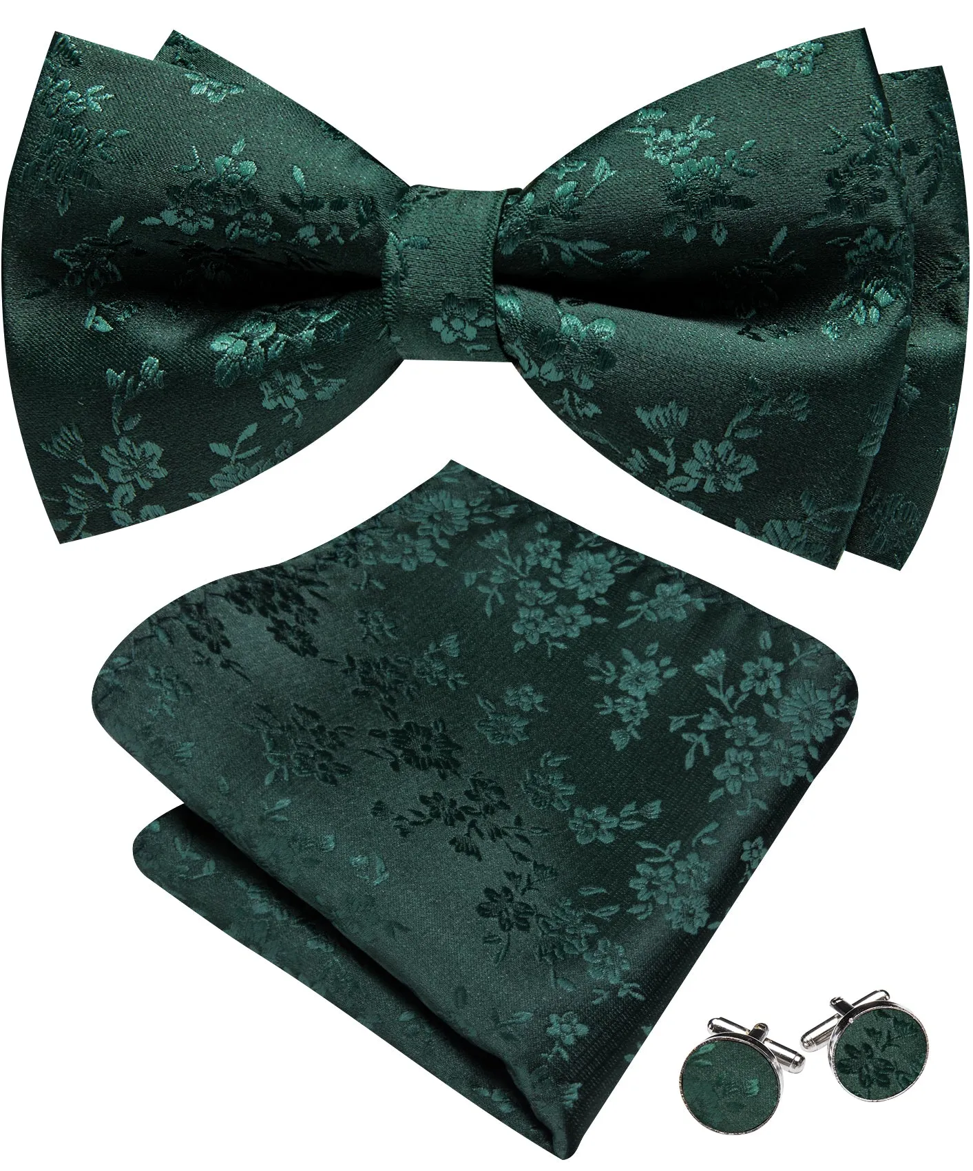 Barry. Wang Dark Green Bow Tie Hanky Cufflinks Set Floral Pre-tied Jacquard Bow Tie for Men sold by Barrywang product image thumbnail 4