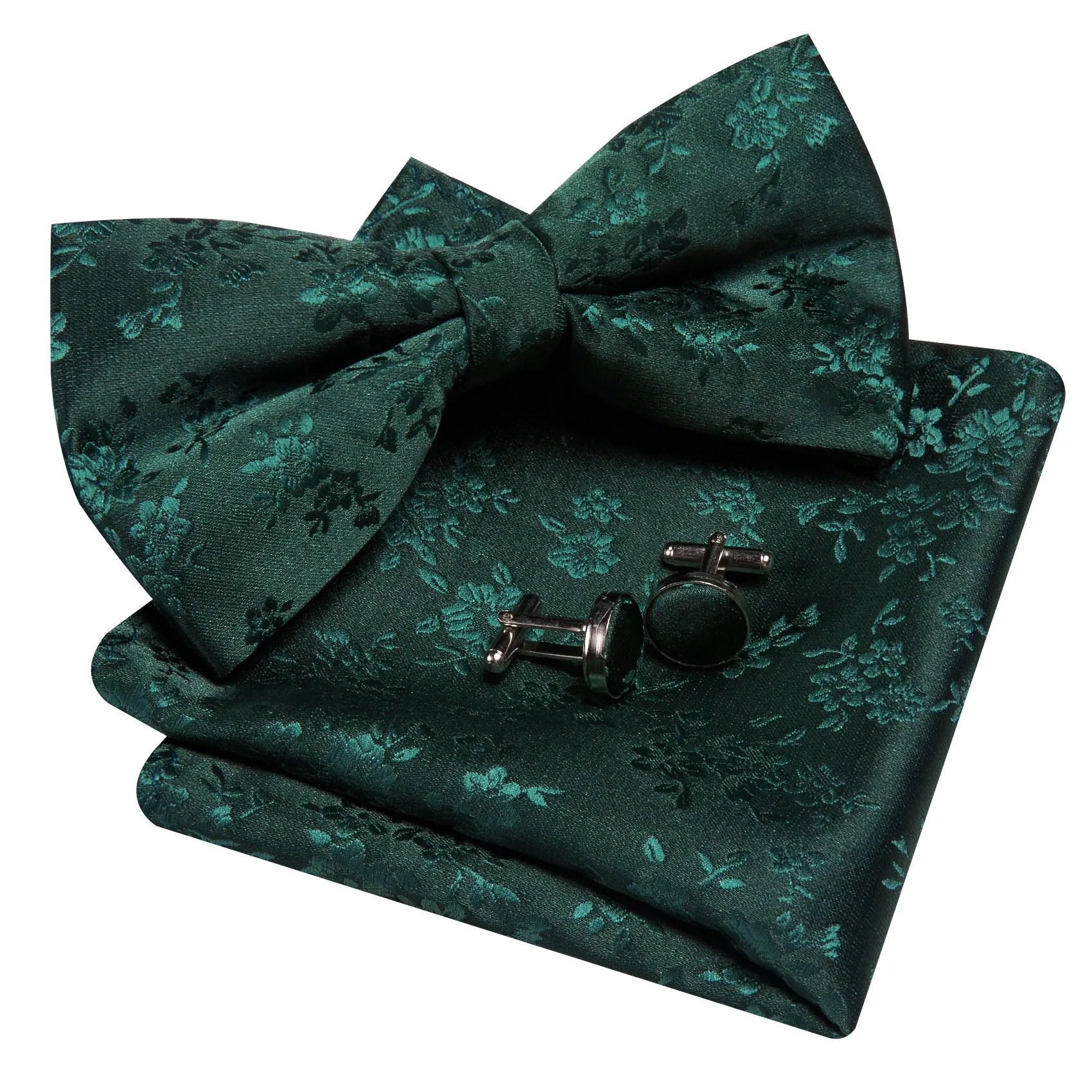 Barry. Wang Dark Green Bow Tie Hanky Cufflinks Set Floral Pre-tied Jacquard Bow Tie for Men sold by Barrywang product image thumbnail 5
