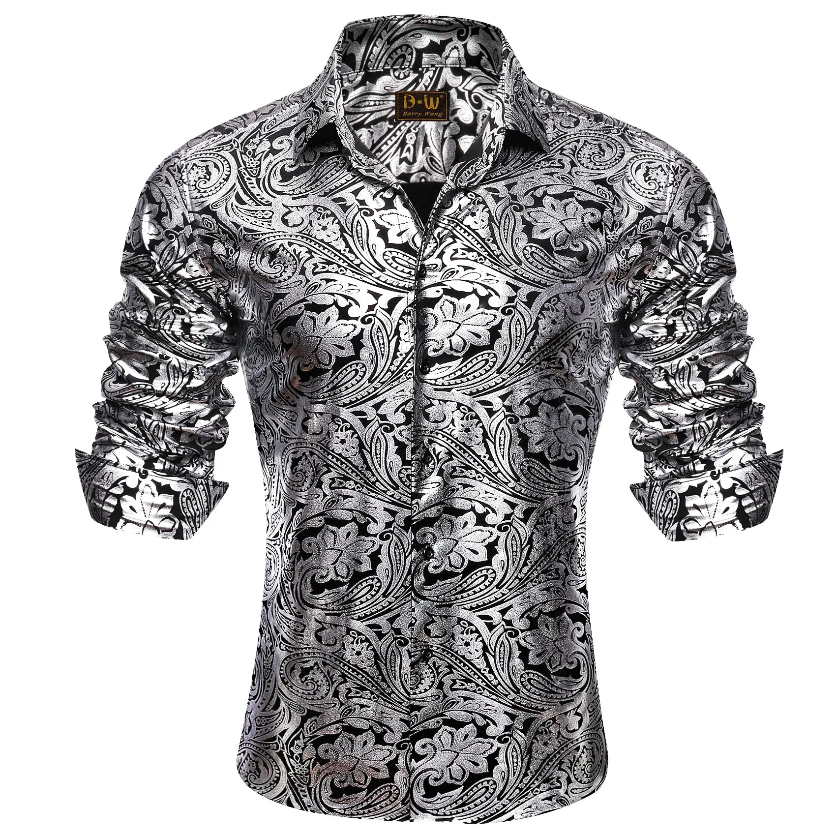 Barry. Wang Silver Paisley Long Sleeve Button Down Dress Shirt for Men sold by Barrywang product image thumbnail 3