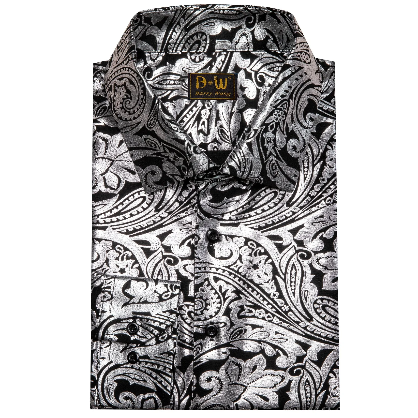 Barry. Wang Silver Paisley Long Sleeve Button Down Dress Shirt for Men sold by Barrywang product image thumbnail 4