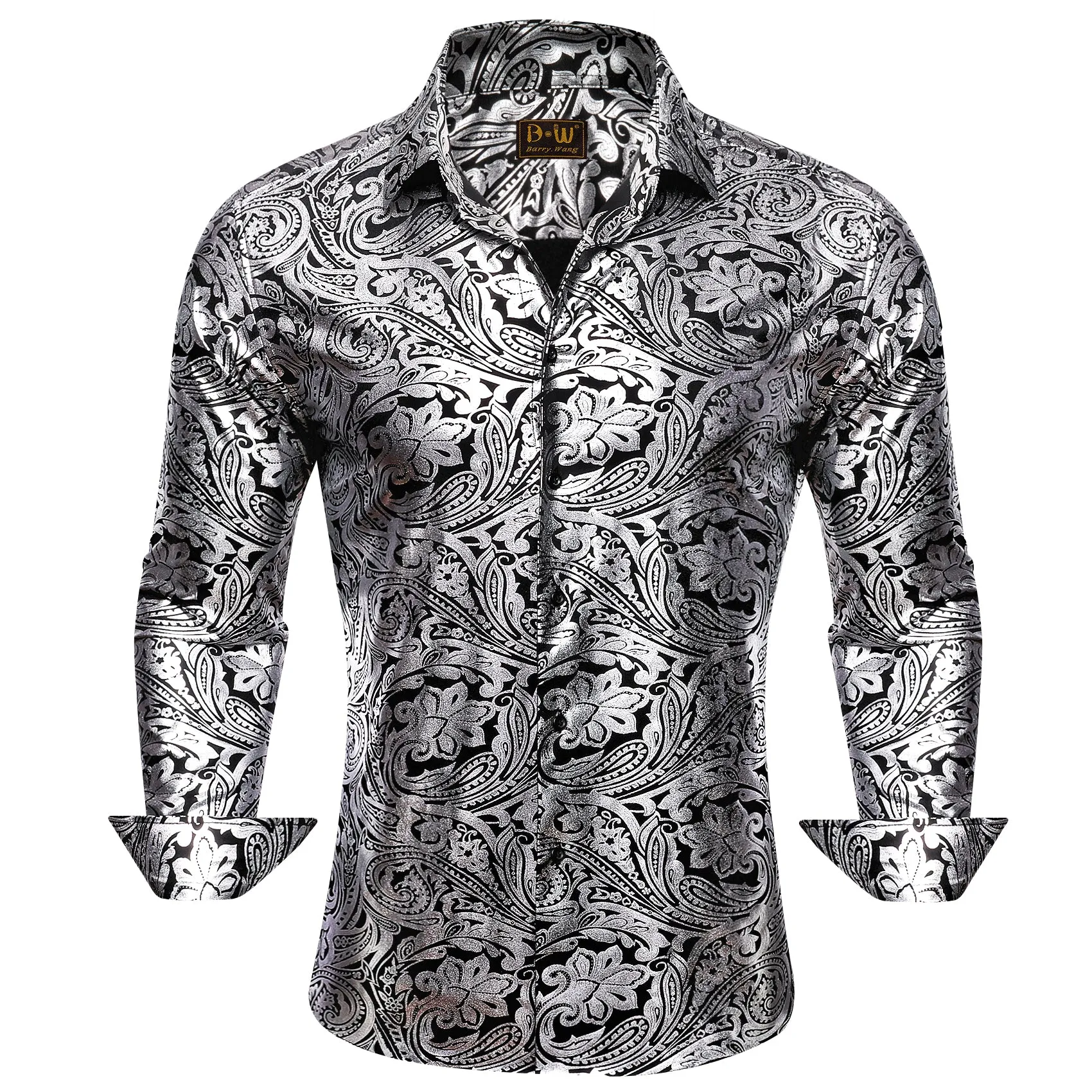 Barry. Wang Silver Paisley Long Sleeve Button Down Dress Shirt for Men sold by Barrywang
