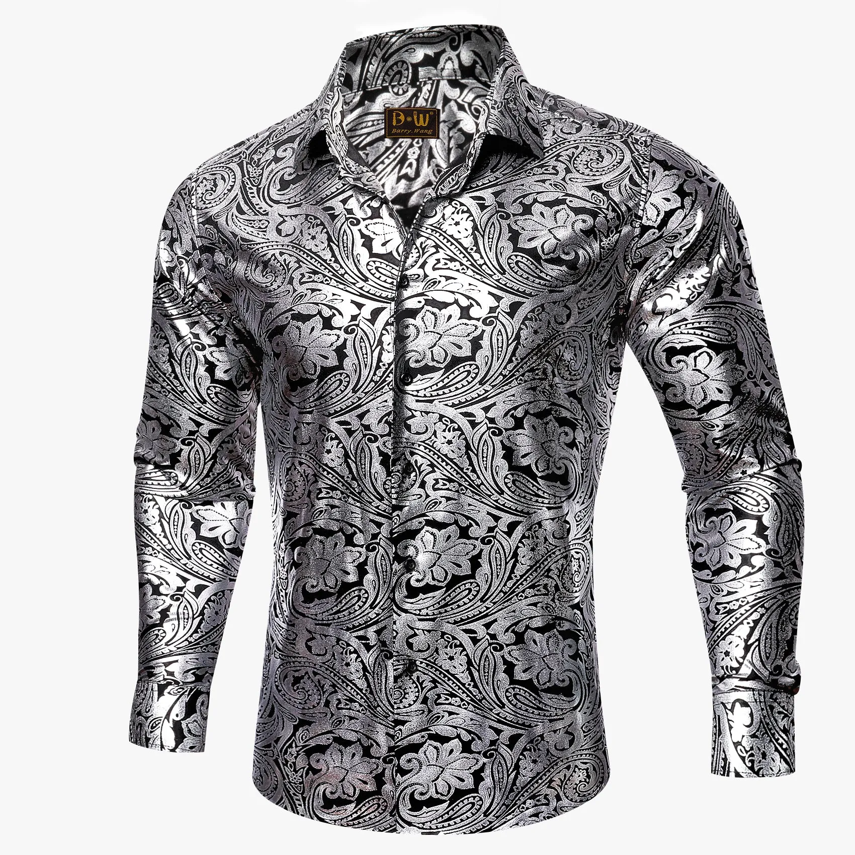 Barry. Wang Silver Paisley Long Sleeve Button Down Dress Shirt for Men sold by Barrywang product image thumbnail 2