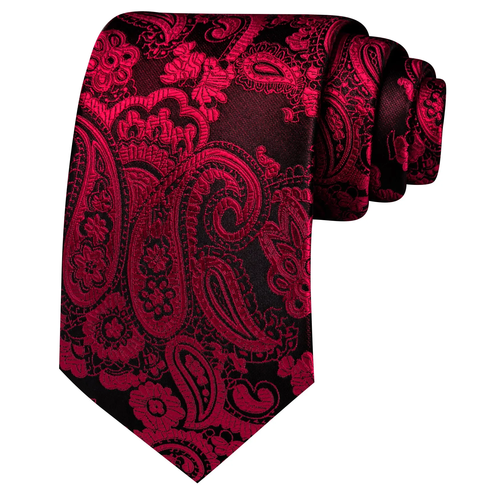 Barry. Wang Red Necktie Paisley Silk Tie Pocket Square Cufflinks Set for Men sold by Barrywang product image thumbnail 4