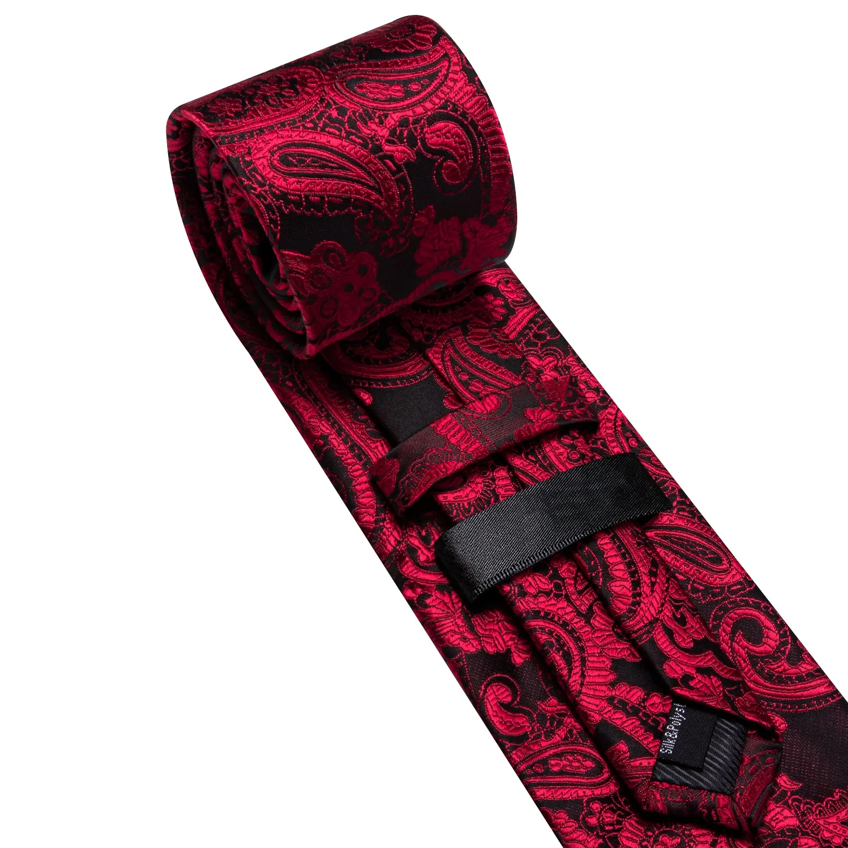 Barry. Wang Red Necktie Paisley Silk Tie Pocket Square Cufflinks Set for Men sold by Barrywang product image thumbnail 5