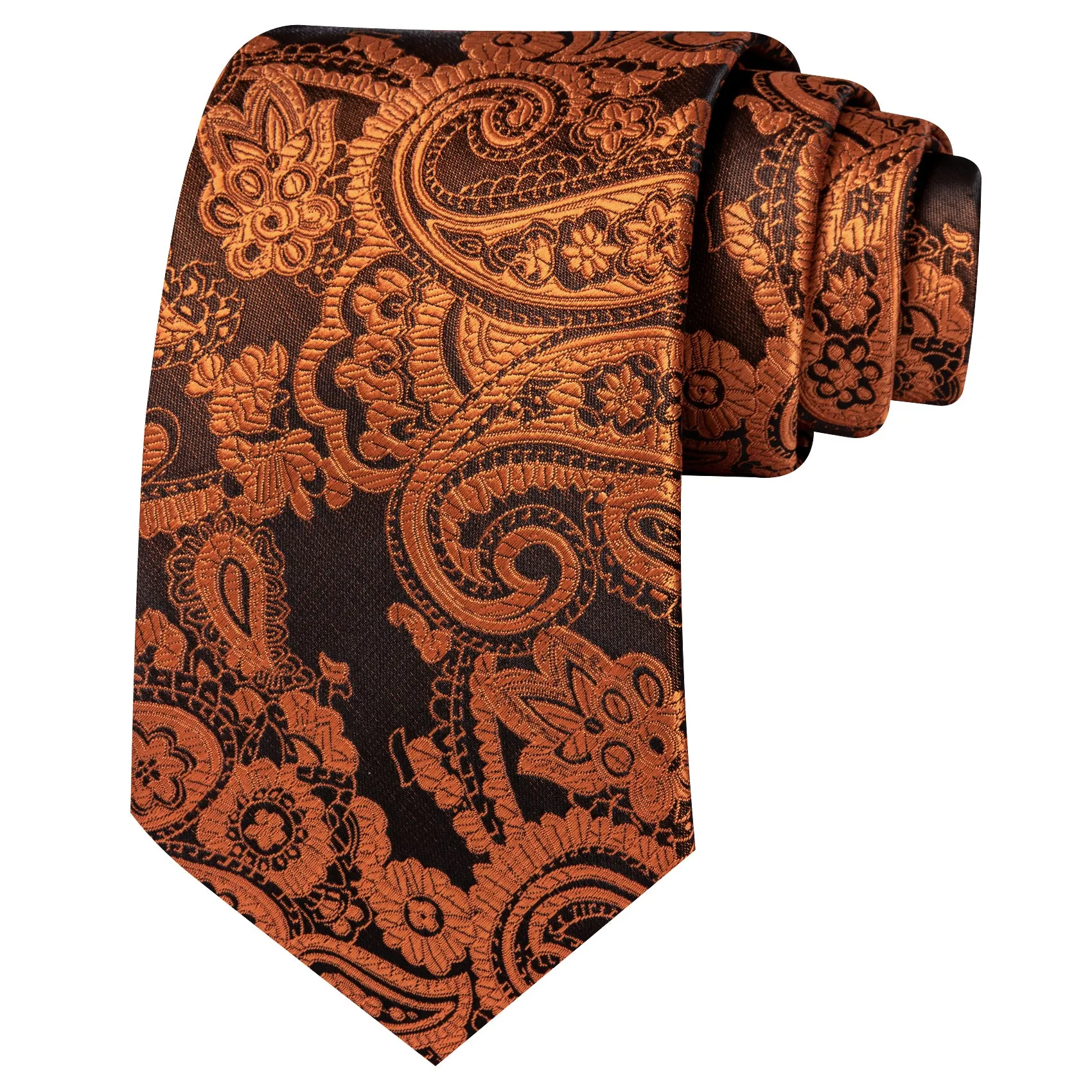 Barry. Wang Burnt Orange Black Paisley Tie Pocket Square Cufflinks Set Silk Mens Ties sold by Barrywang product image thumbnail 4