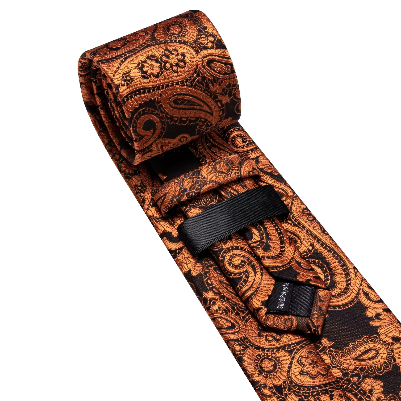 Barry. Wang Burnt Orange Black Paisley Tie Pocket Square Cufflinks Set Silk Mens Ties sold by Barrywang product image thumbnail 5