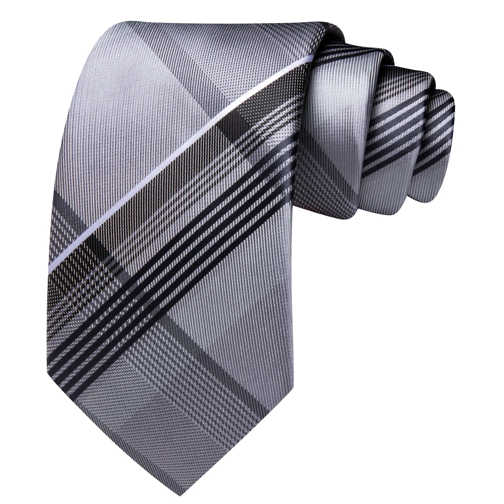 Barry. Wang Men's Necktie Silver Plaid Tie Handkerchief Cufflinks Set sold by Barrywang product image thumbnail 4