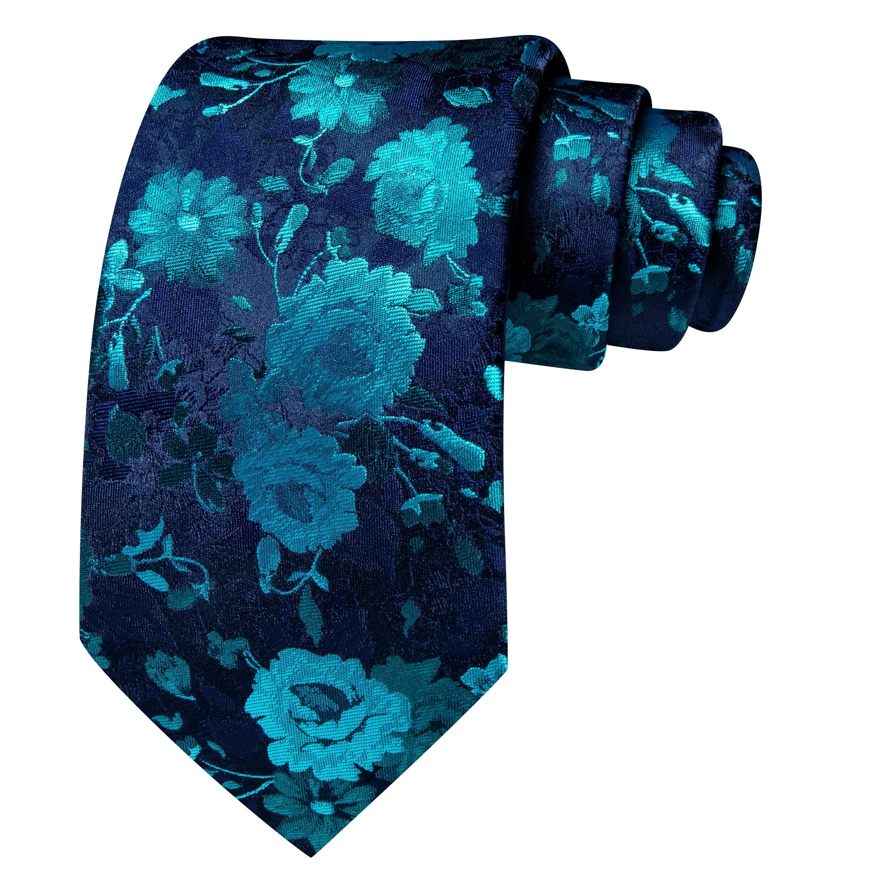 Barry. Wang Blue Necktie Turquoise Floral Silk Tie Handkerchief Cufflinks Set for Men sold by Barrywang product image thumbnail 4