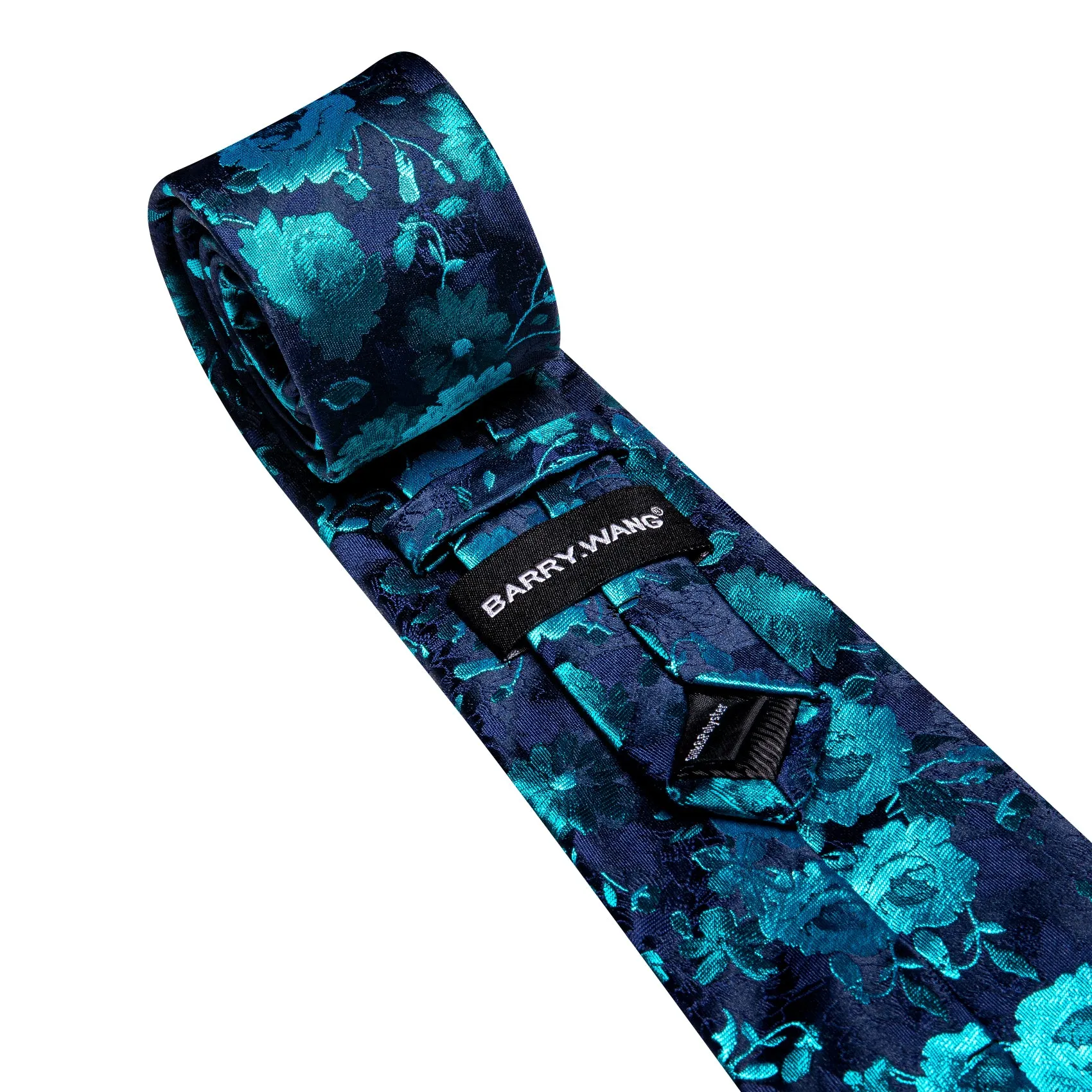 Barry. Wang Blue Necktie Turquoise Floral Silk Tie Handkerchief Cufflinks Set for Men sold by Barrywang product image thumbnail 5