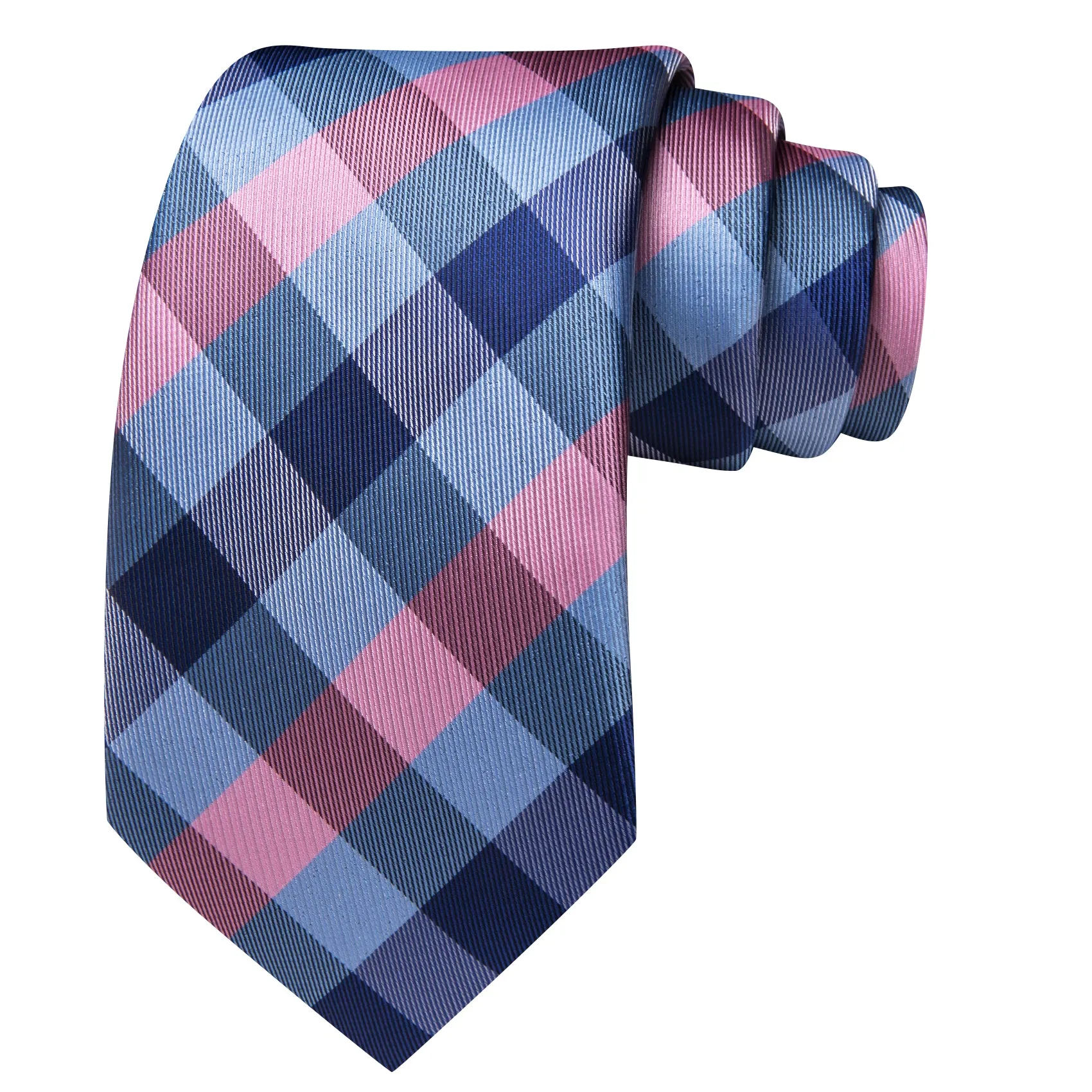 Barry. Wang Men's Necktie Blue Pink Plaid Tie Handkerchief Cufflinks Set sold by Barrywang product image thumbnail 4