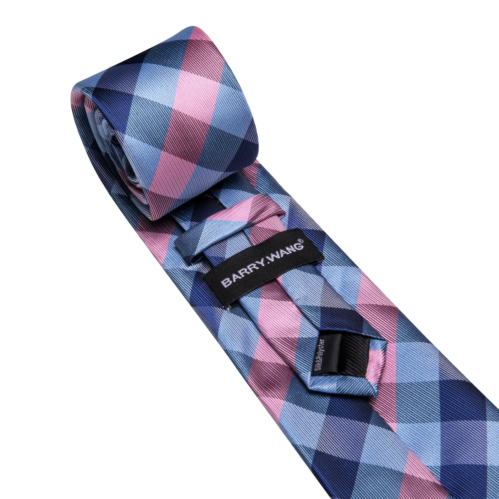 Barry. Wang Men's Necktie Blue Pink Plaid Tie Handkerchief Cufflinks Set sold by Barrywang product image thumbnail 5