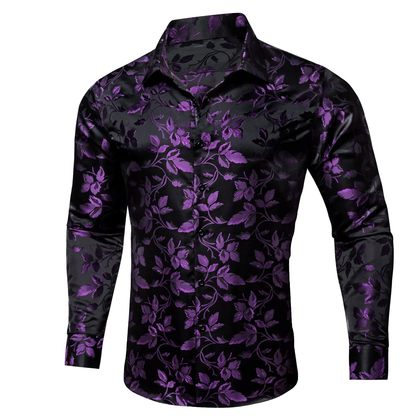 Barry. Wang Purple Black Floral Long Sleeve Button Down Shirt for Men sold by Barrywang product image thumbnail 3