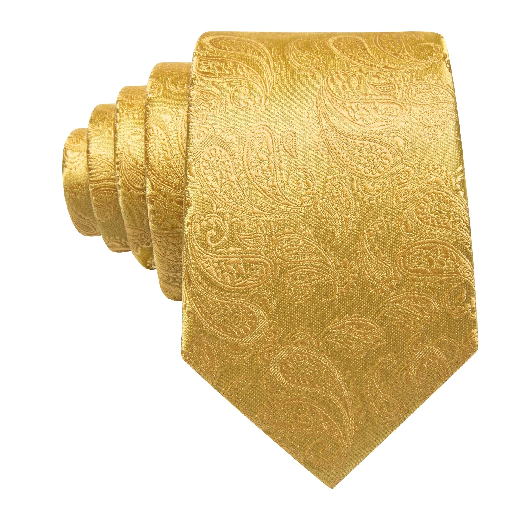 Barry. Wang Mens 63 Inches XL Ties Gold Paisley Silk Hanky Cufflinks Set sold by Barrywang product image thumbnail 4